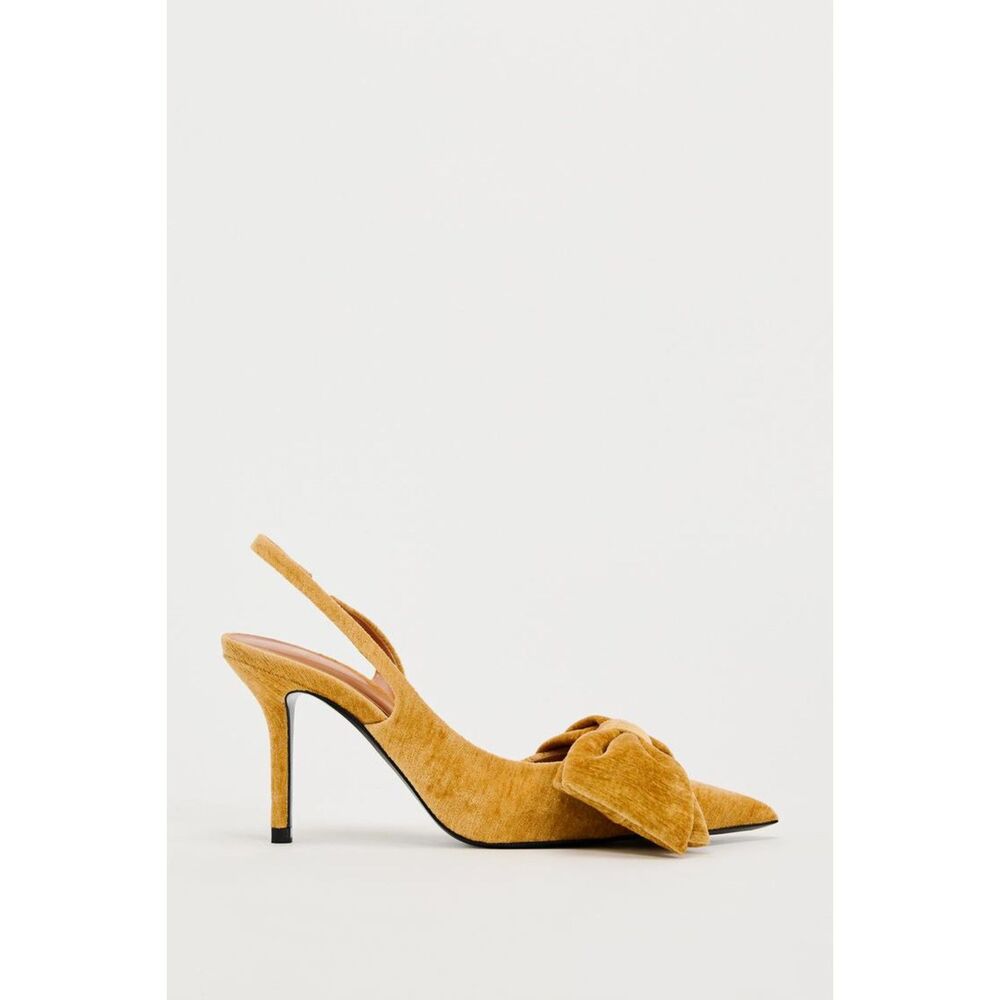 Yellow Zara Bow-Top Slingback Velvet Heels (NWT) - Picture 4 of 8